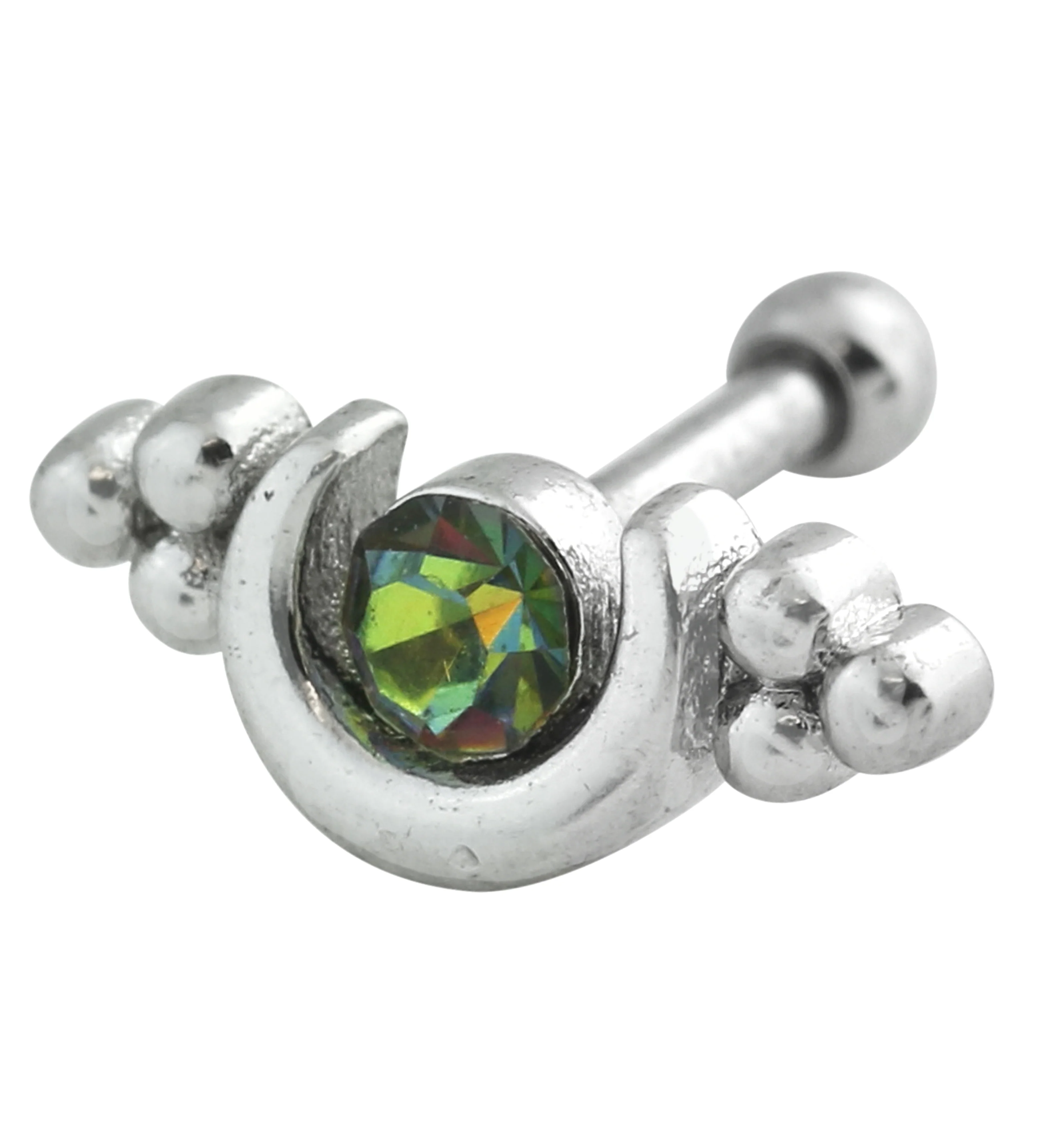 Beaded Crescent Black Aurora CZ Cartilage Barbell - Mrs Treak