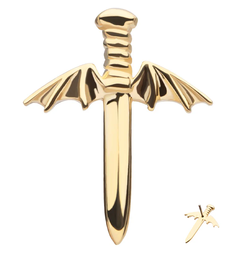 14kt Gold Bat Wing Dagger Threadless Top - Mrs Treak