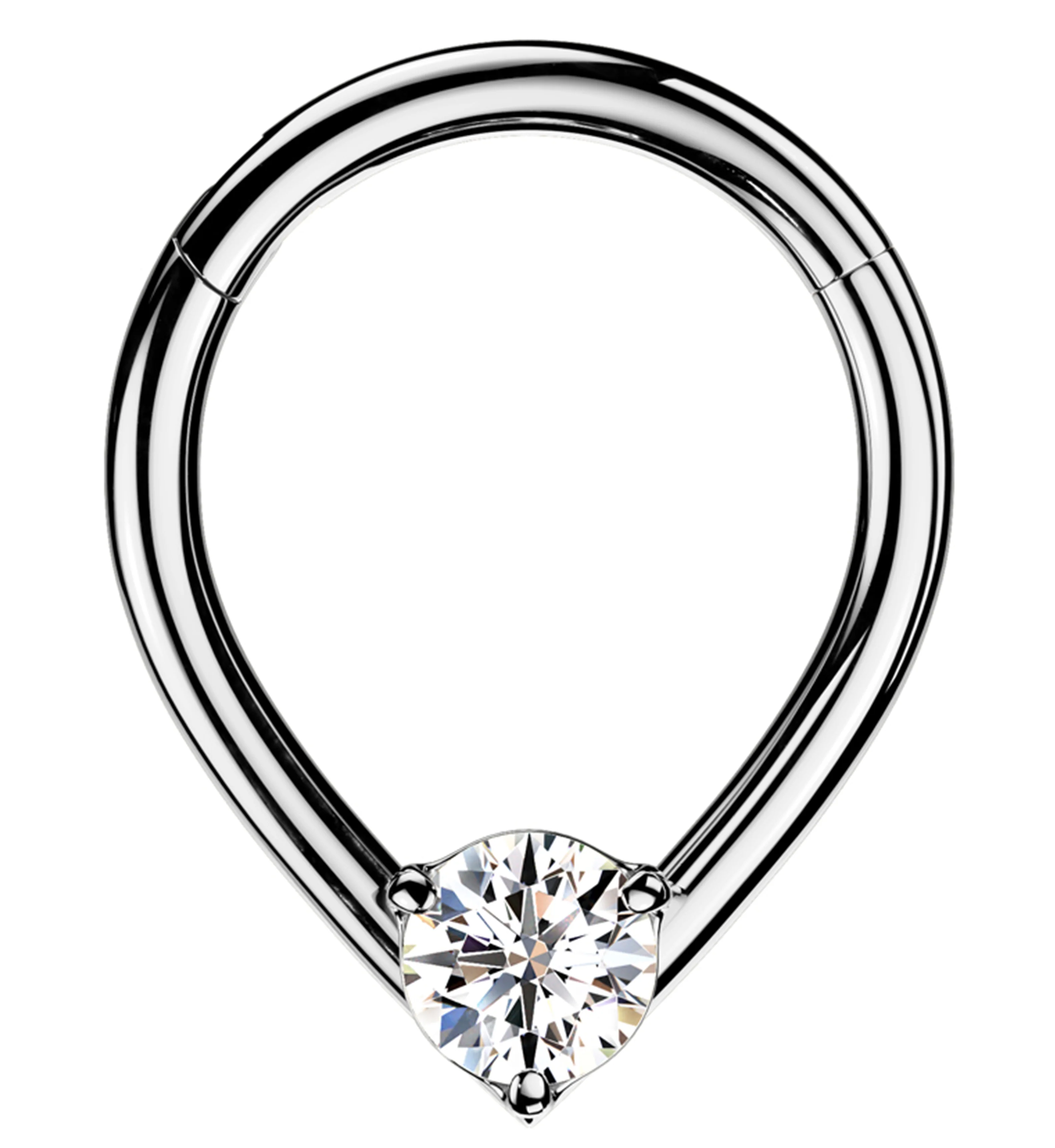 Centered Teardrop Clear CZ Stainless Steel Hinged Segment Ring - Mrs Treak