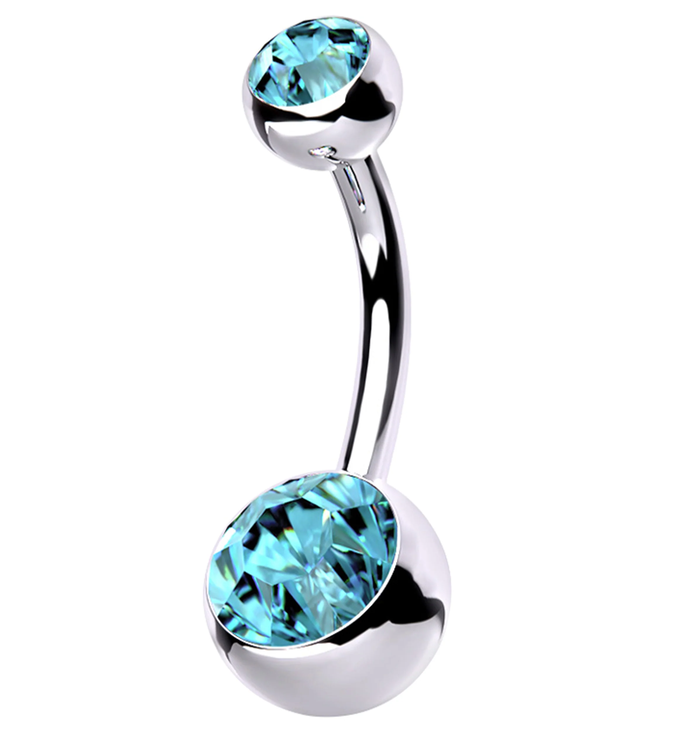 Aqua CZ Internally Threaded Titanium Belly Button Ring - Mrs Treak