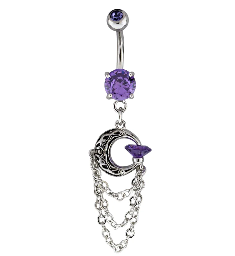 Purple Half Moon Dangle Chain Belly Button Ring - Mrs Treak
