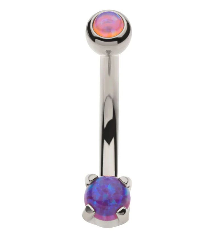 Purple Opalite Prong Set Stainless Steel Curved Barbell - Mrs Treak