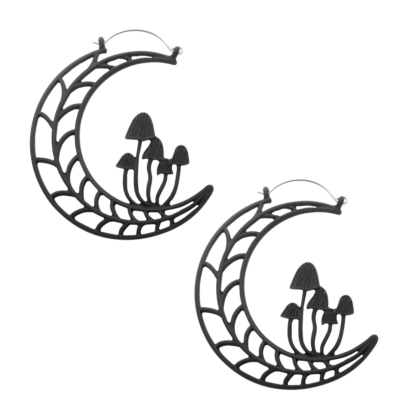 Black PVD Mushroom Half Moon Stainless Steel Plug Hoops - Mrs Treak