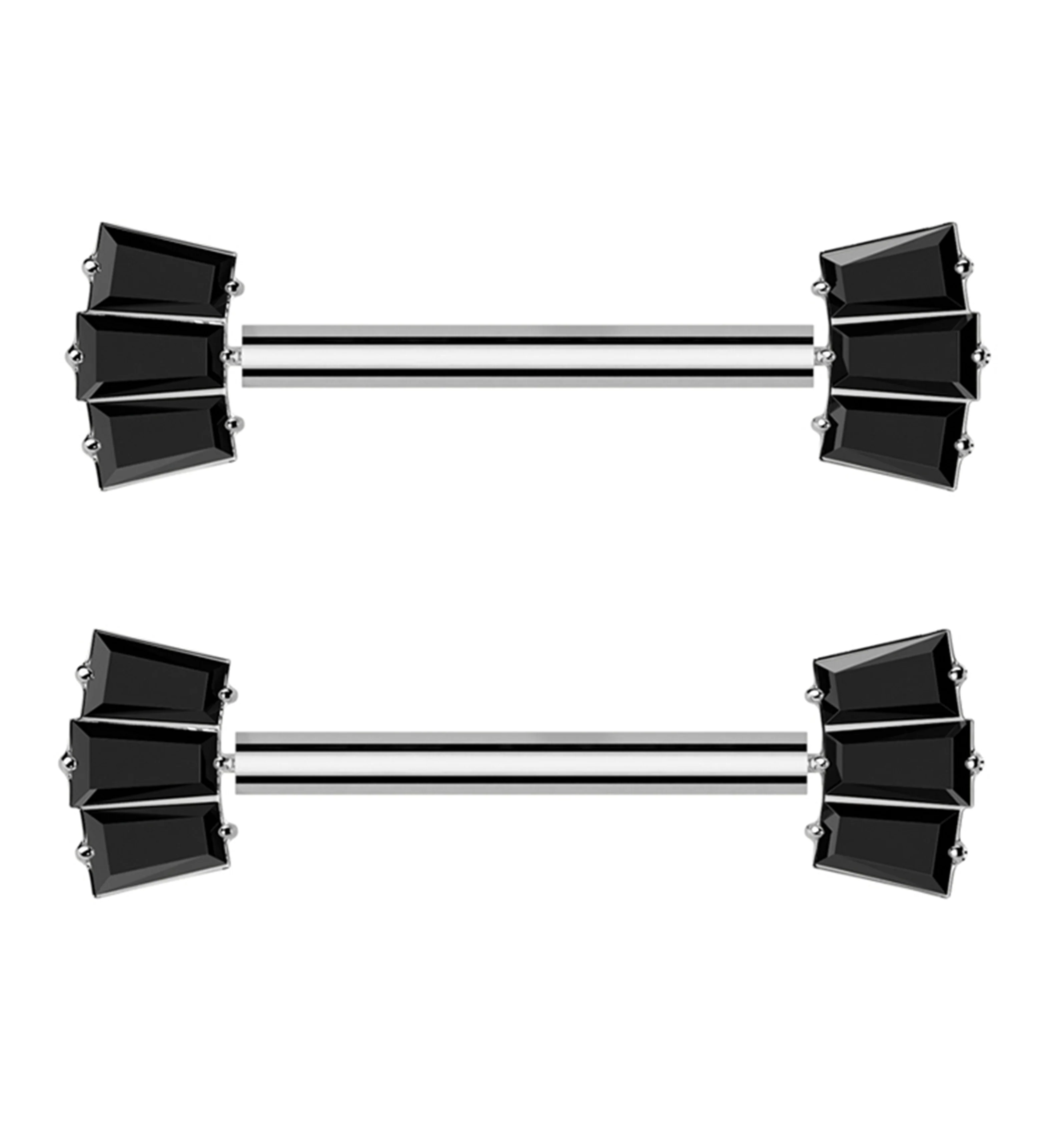 Triple Black Baguette Threadless Titanium Nipple Barbell - Mrs Treak