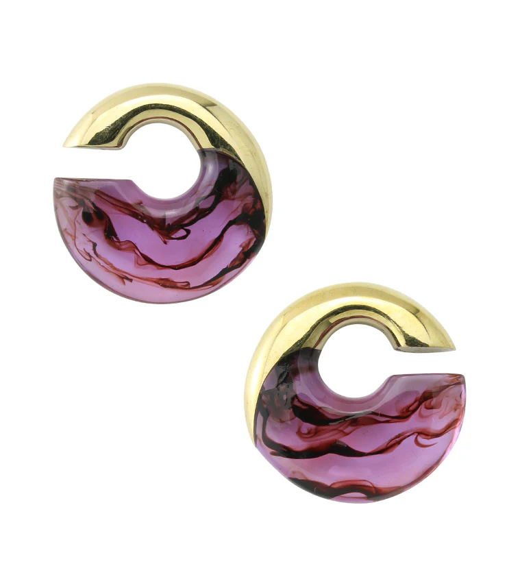 Purple Resin Streak Brass Ear Weights - Mrs Treak