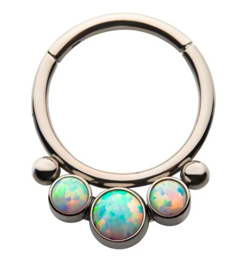 Titanium Hinged Triple Opalite Double Bead Segment Ring - Mrs Treak