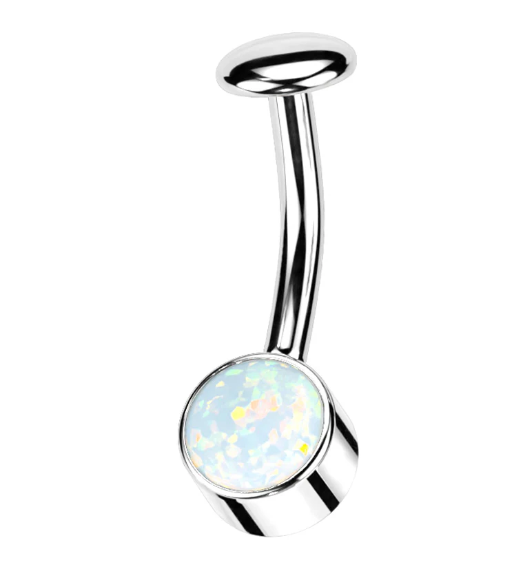 Bezel White Opalite Titanium Threadless Floating Belly Button Ring - Mrs Treak