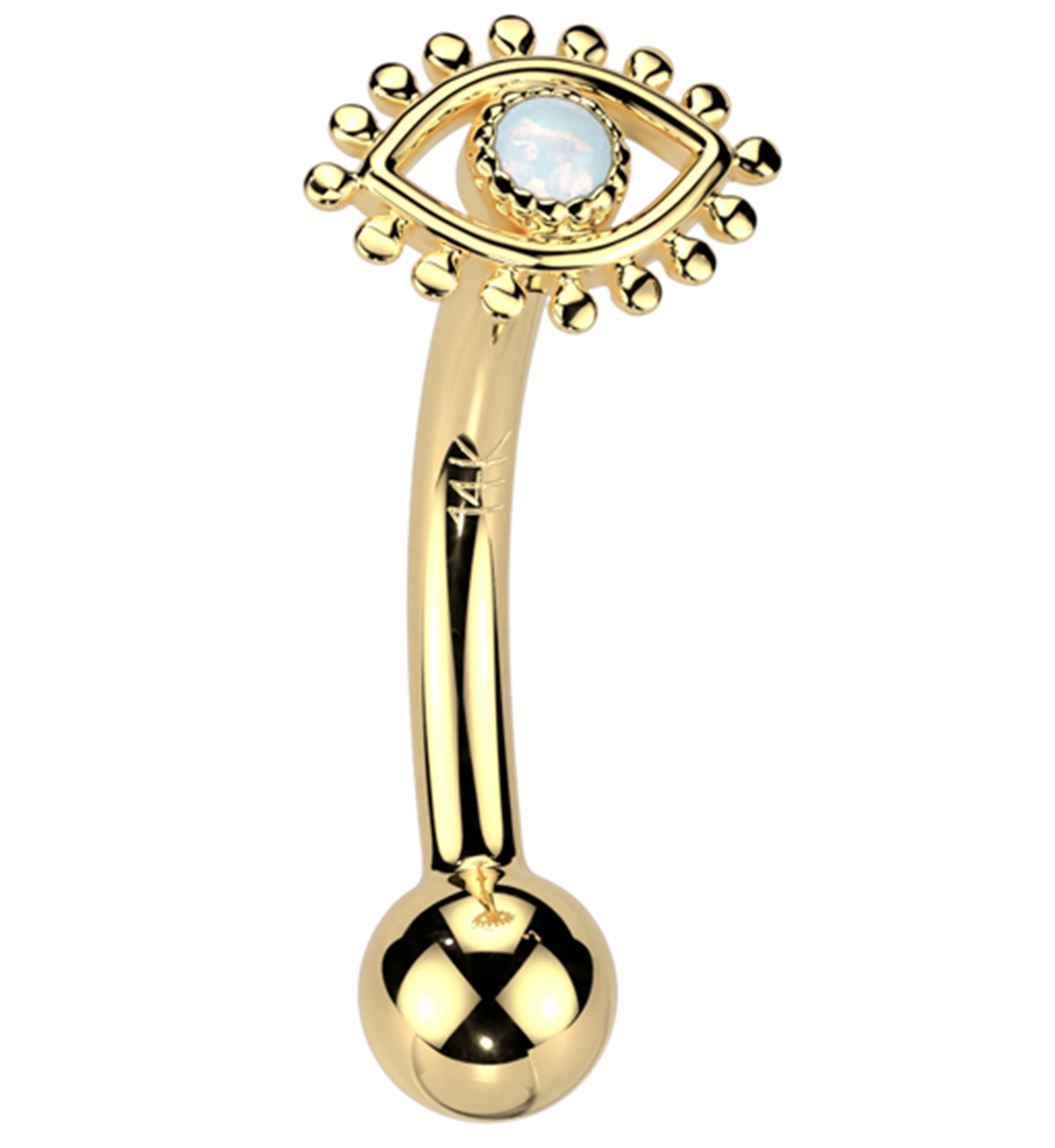 14kt Gold White Opalite Evil Eye Threadless Curved Barbell - Mrs Treak