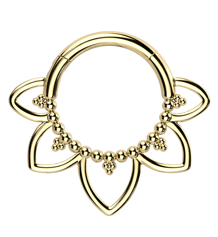 Gold PVD Beaded Flower Trace Hinged Segment Ring - Mrs Treak