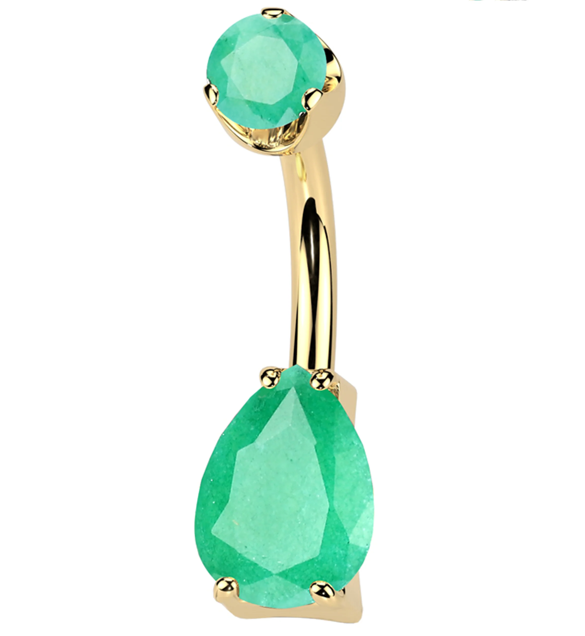 Gold PVD Green Onyx Teardrop Internally Threaded Titanium Belly Button Ring - Mrs Treak