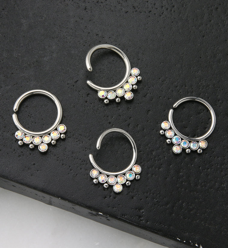 Rainbow Aurora CZ Rally Annealed Seamless Hoop Ring - Mrs Treak