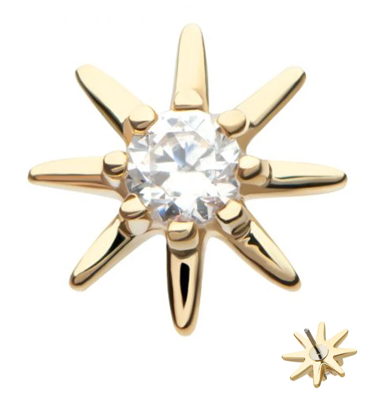 14kt Gold Burst Clear CZ Threadless Top - Mrs Treak