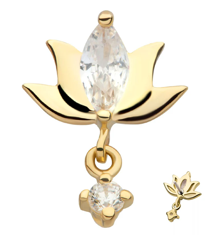 14kt Gold Lotus Flower Dangle CZ Threadless Top - Mrs Treak