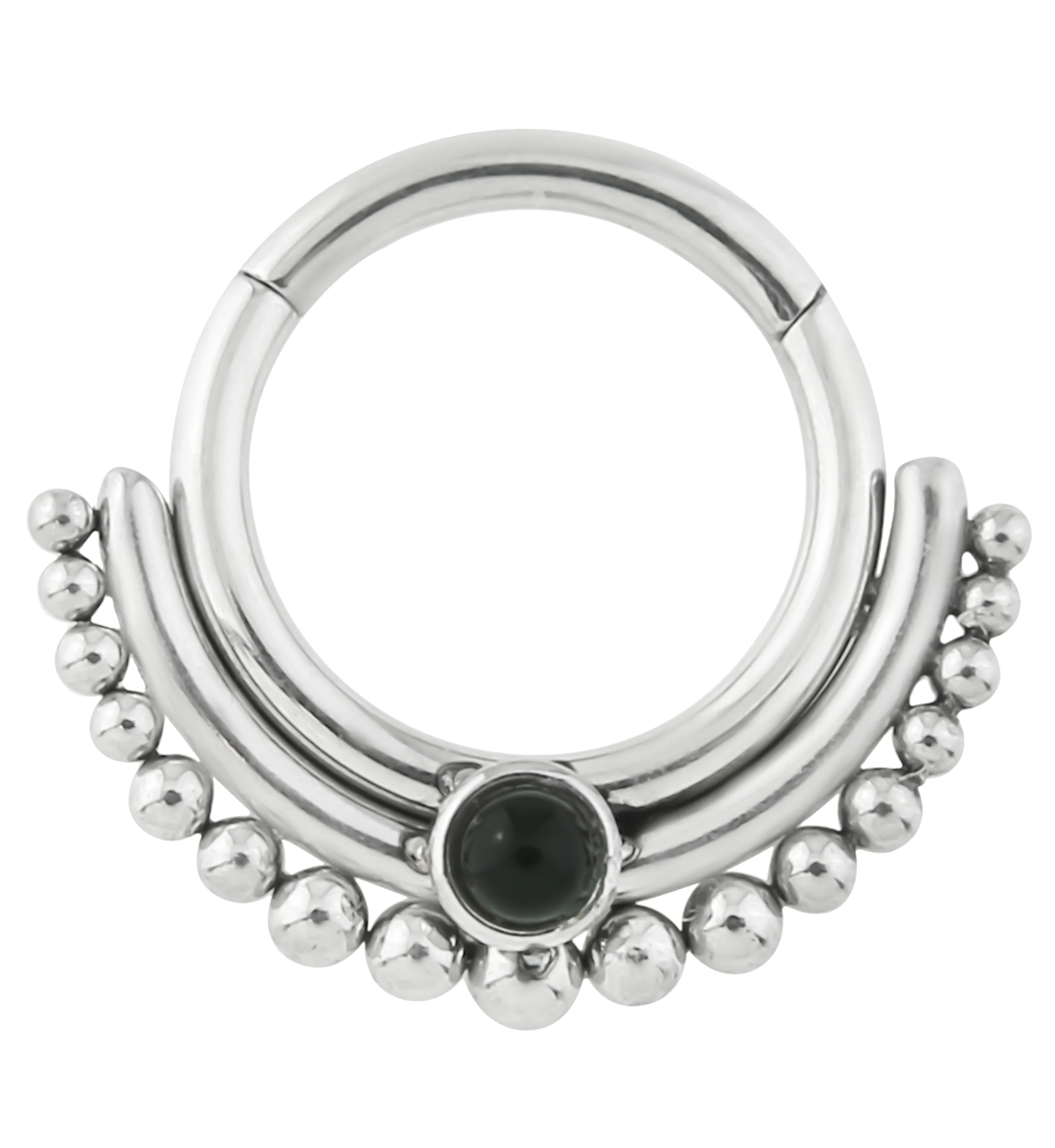 Beaded Row Black Onyx Stainless Steel Hinged Segment Ring - Mrs Treak