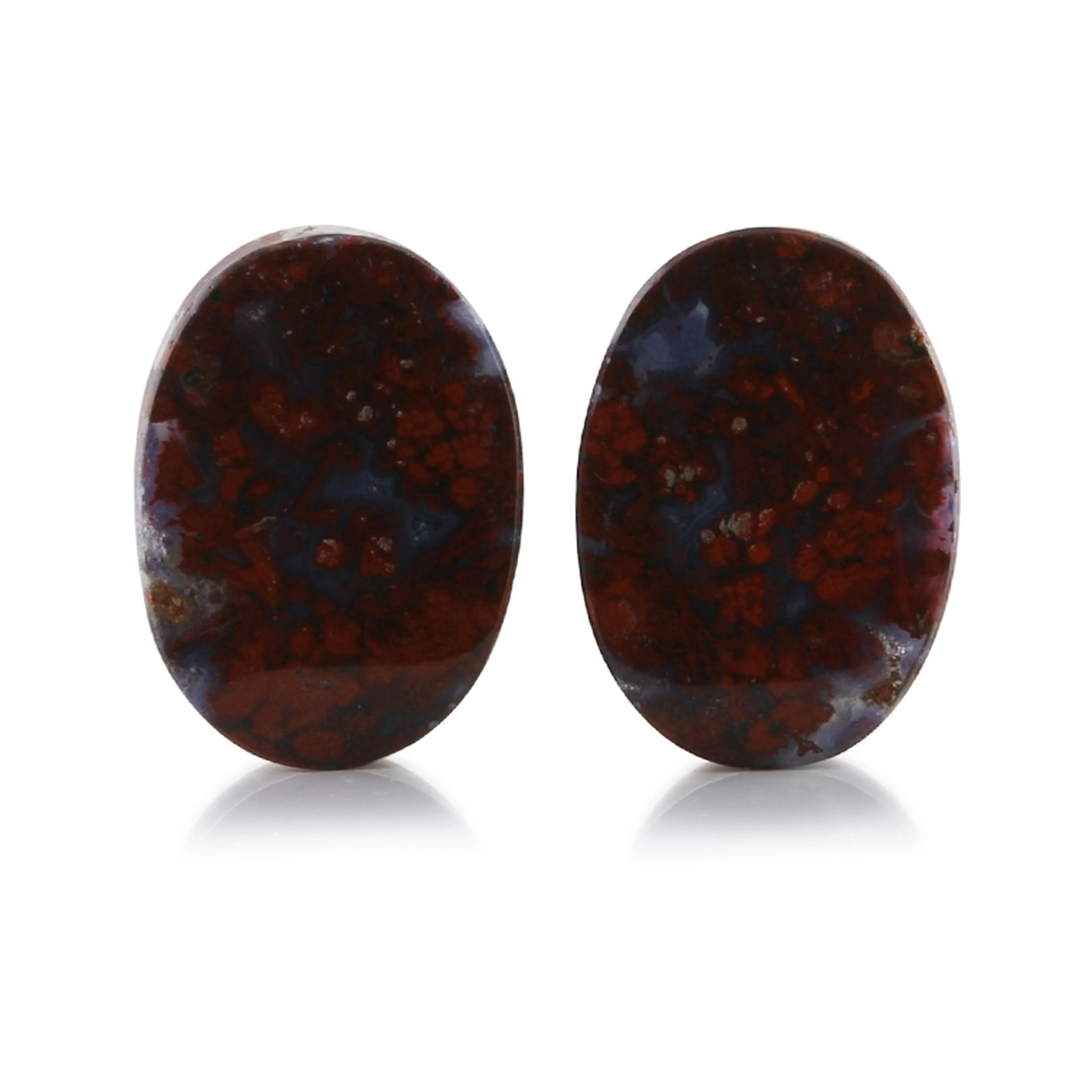 Red Moss Agate Stone Oval Plugs 21mm - Mrs Treak