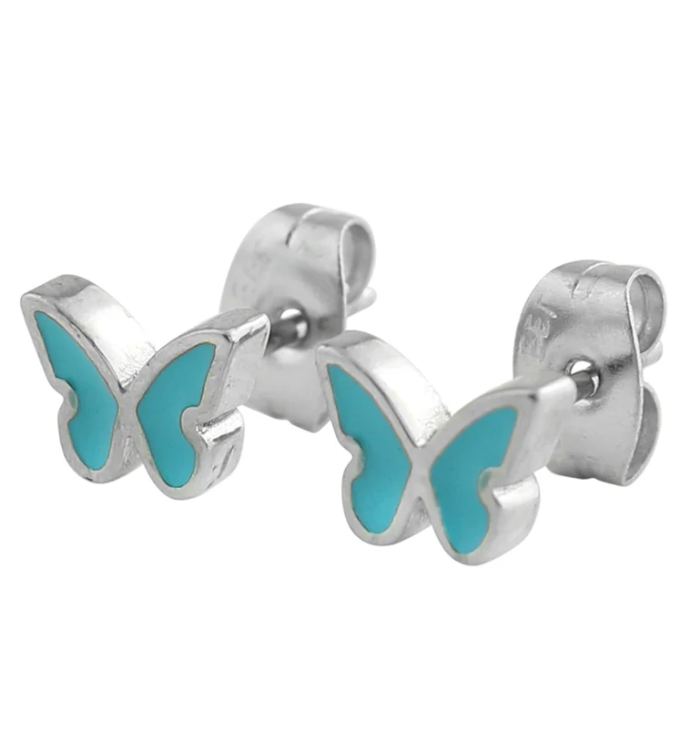 Aqua Butterfly Stainless Steel Stud Earrings - Mrs Treak