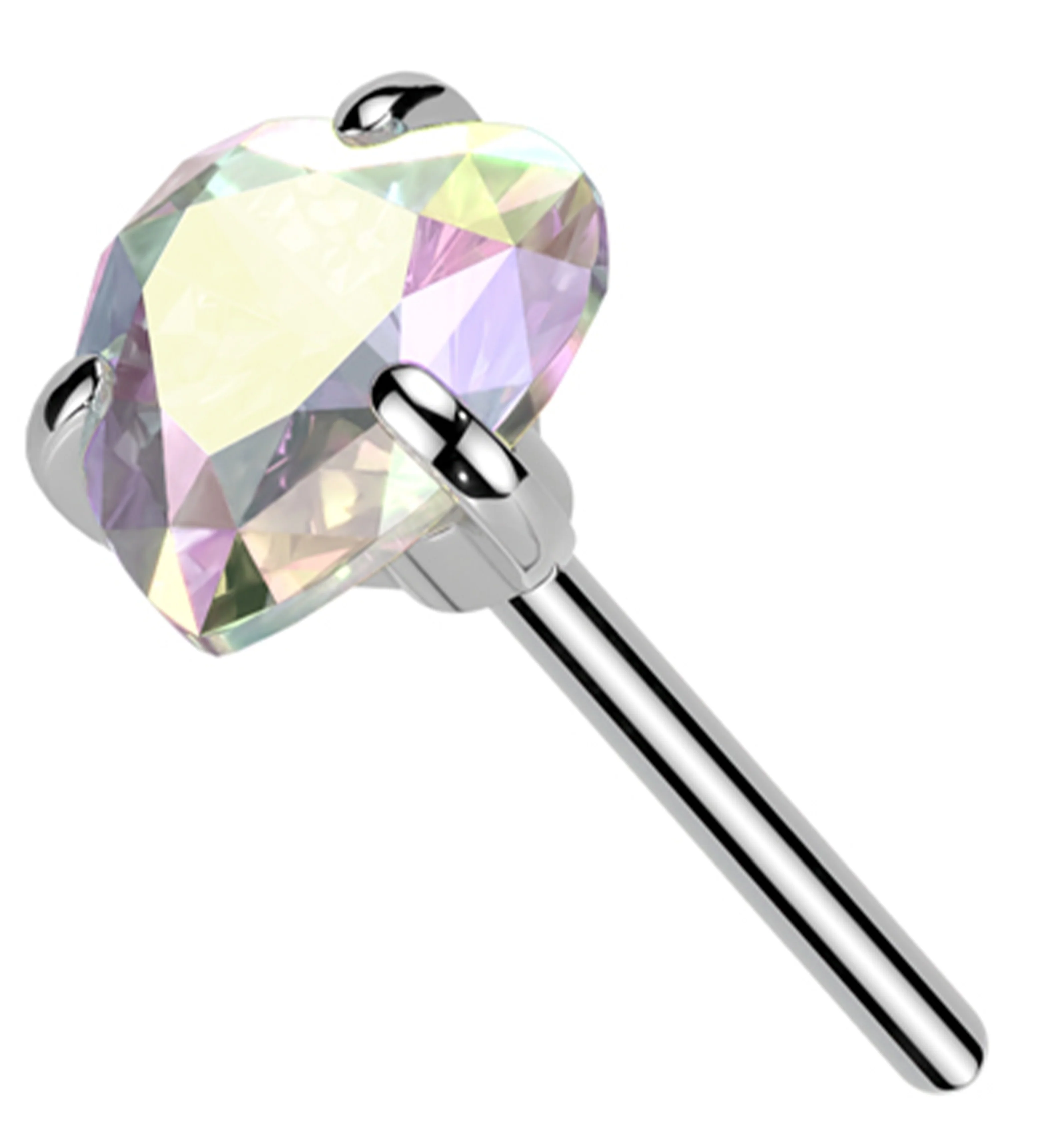Heart Prong Rainbow Aurora CZ Titanium Threadless Top - Mrs Treak