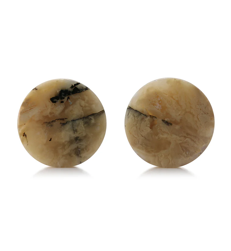 Tiger Agate Dendritic Stone Plugs 1 Inch (25.1mm) Version 2 - Mrs Treak