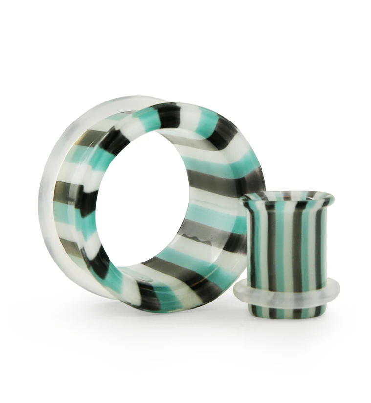 Ocean Stripe Glass Tunnel Plugs - Single Flare - Mrs Treak