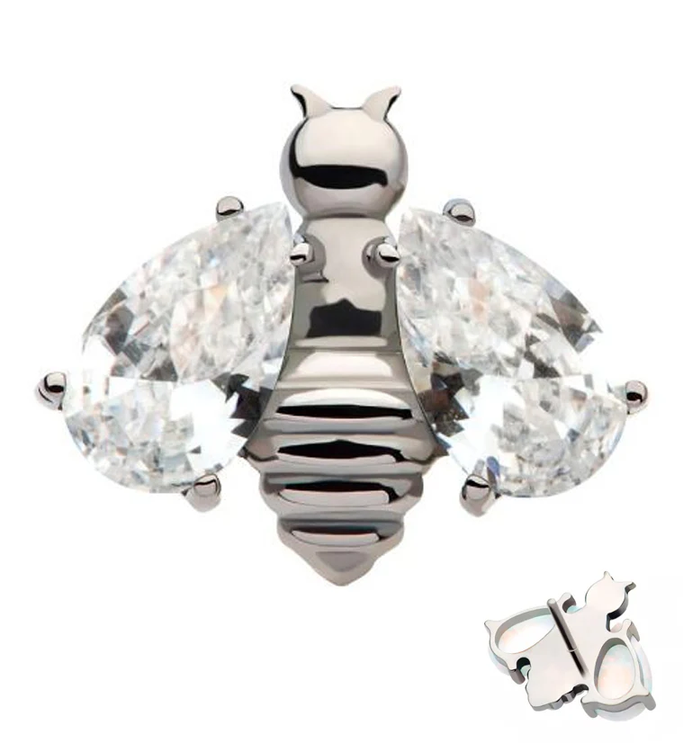Bumblebee Clear CZ Wings Threadless Titanium Top - Mrs Treak