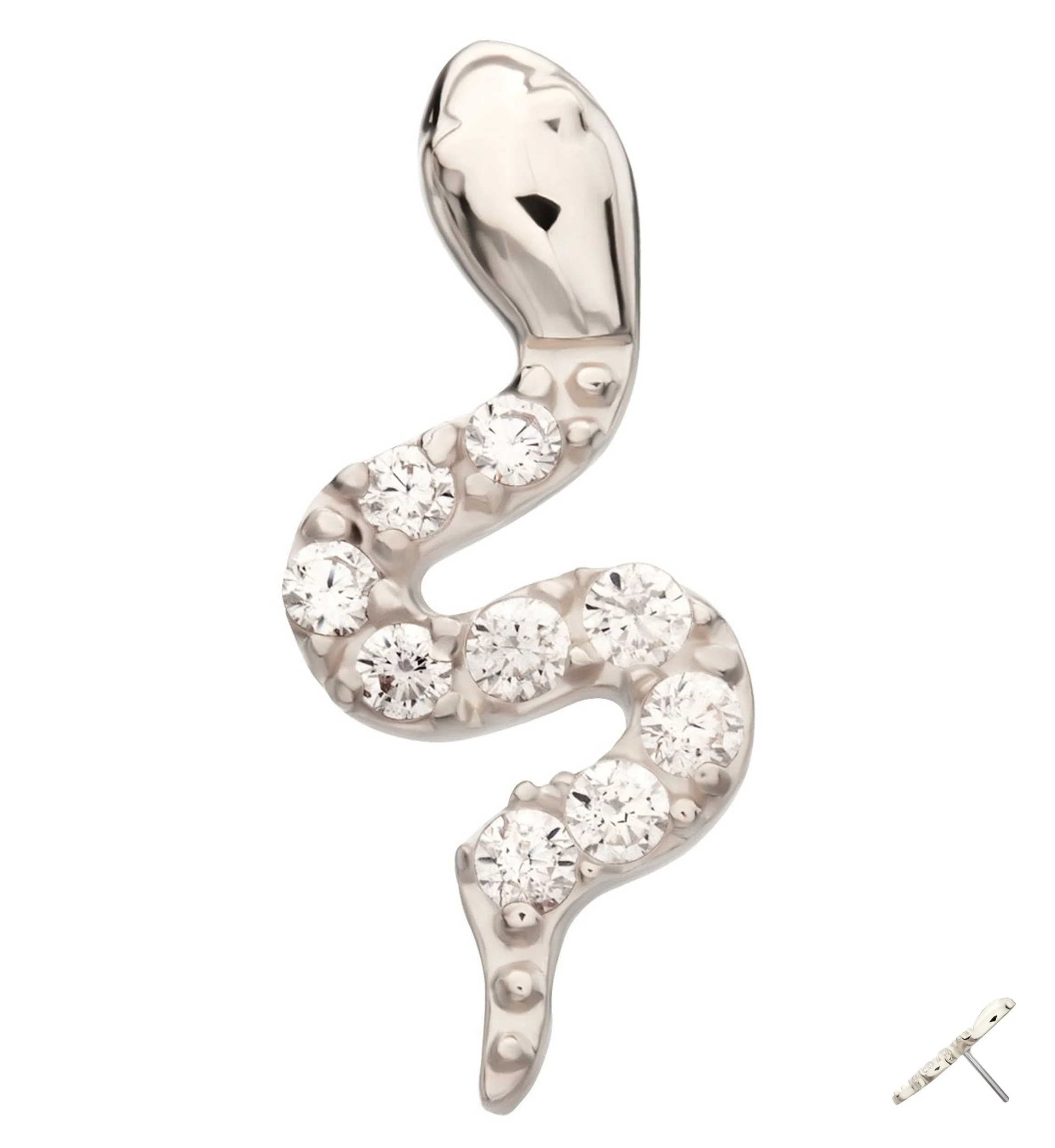 14kt White Gold Slithering Serpent Clear CZ Threadless Top - Mrs Treak