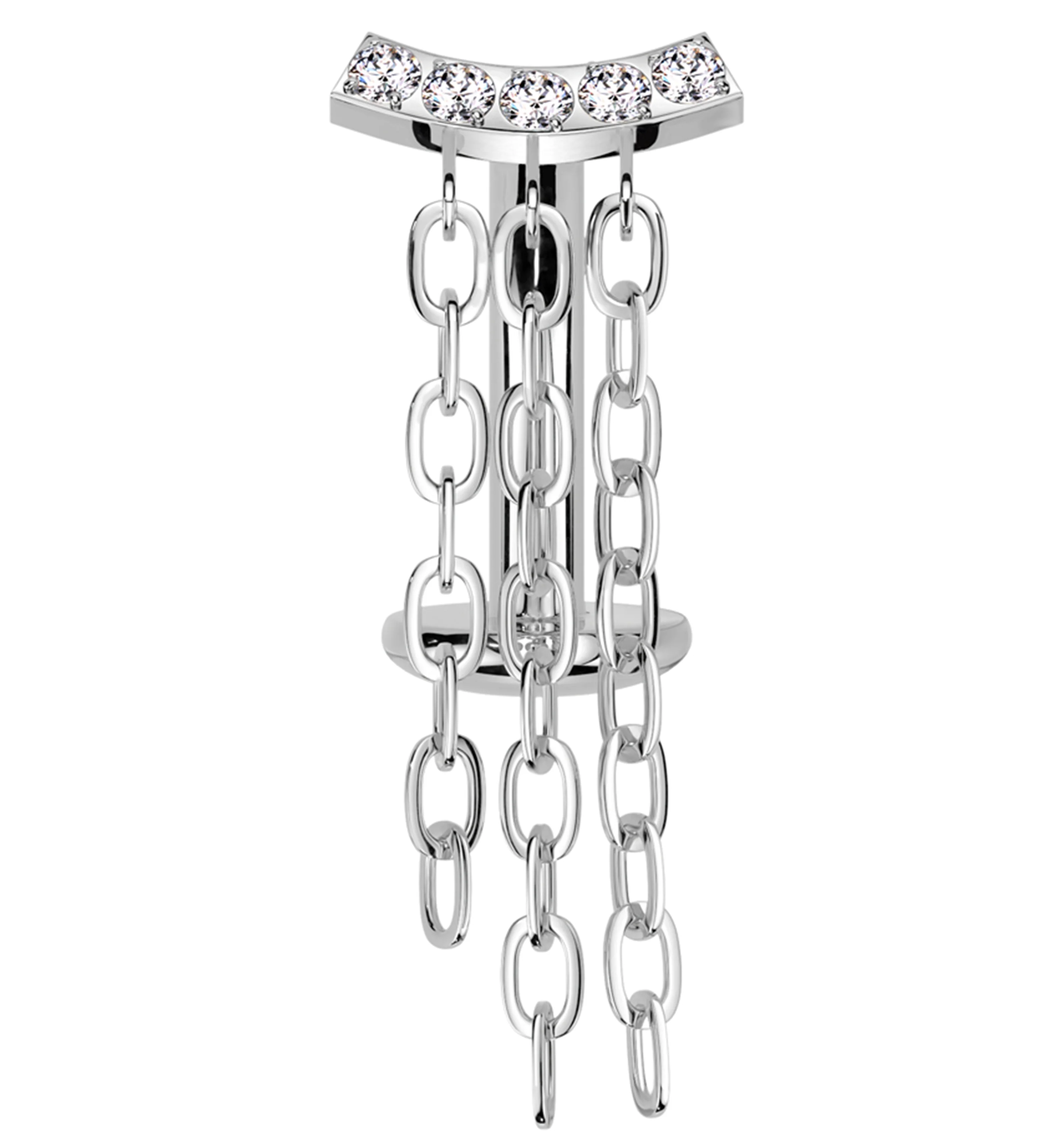 Arch Triple Chain Dangle Clear CZ Titanium Threadless Belly Button Ring - Mrs Treak