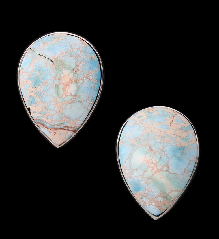 Peak Blue Sediment Stone White Brass Ear Weights - Mrs Treak