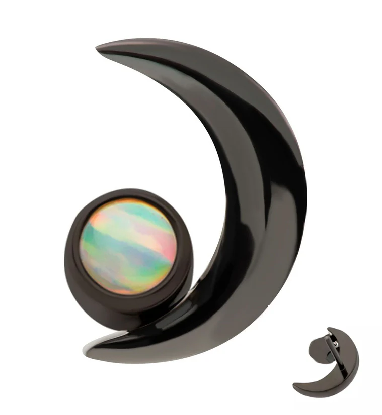 Black PVD Half Moon White Opalite Threadless Titanium Top - Mrs Treak