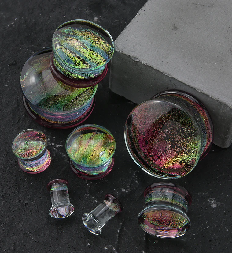 Daybreak Dichroic Glass Double Flare Plugs - Mrs Treak