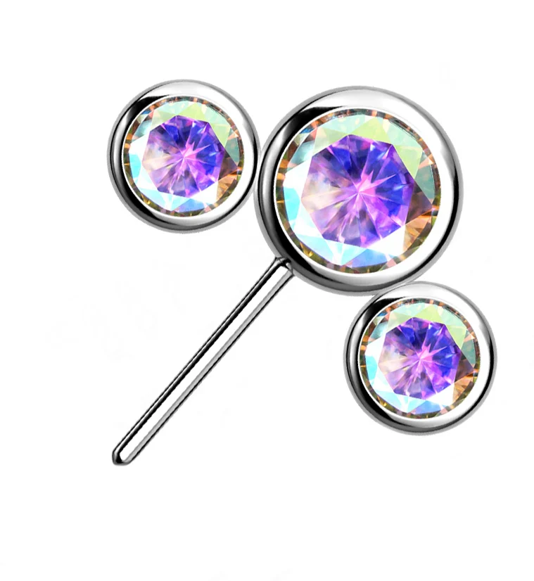 Triple Rainbow Aurora CZ Titanium Side Facing Threadless Top - Mrs Treak