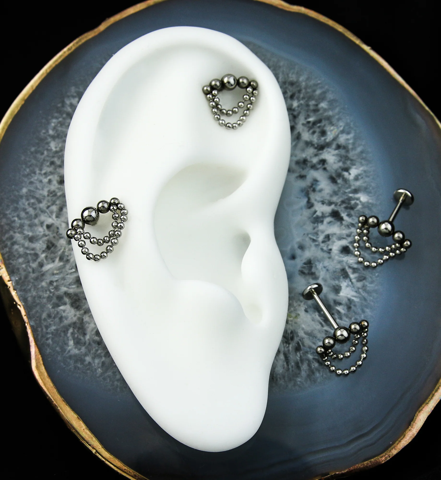 Arch Double Beaded Dangle Internally Threaded Stainless Steel Labret - Mrs Treak