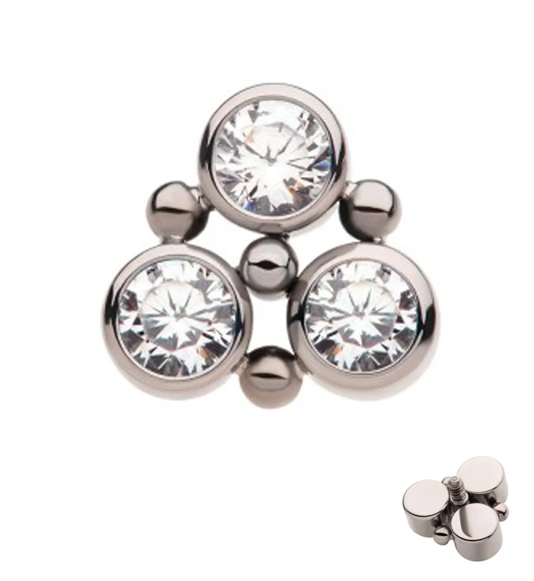 Trinity Beaded CZ Internally Threaded Titanium Top - Mrs Treak