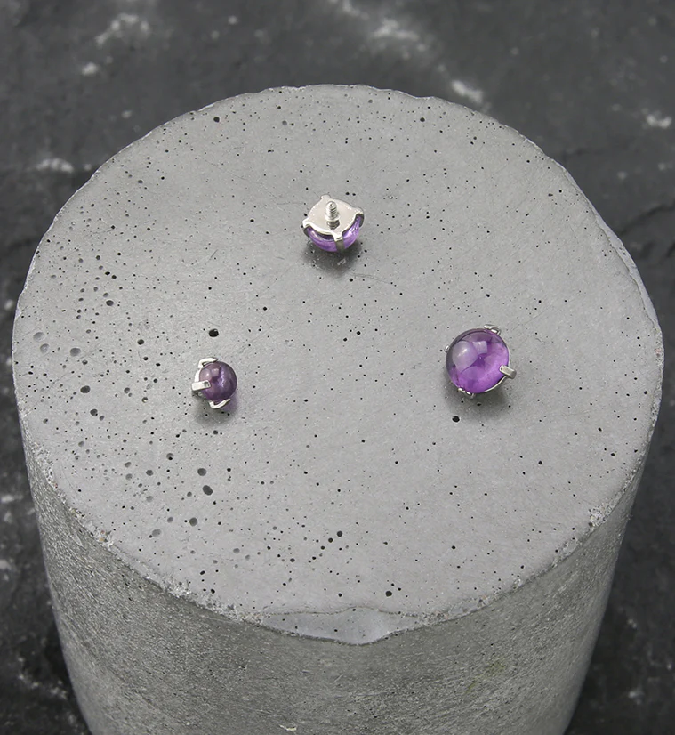 Prong Amethyst Stone Titanium Internally Threaded Top - Mrs Treak