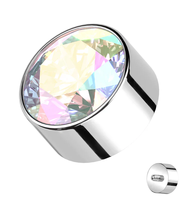 Bezel Rainbow Aurora CZ Internally Threaded Top - Mrs Treak