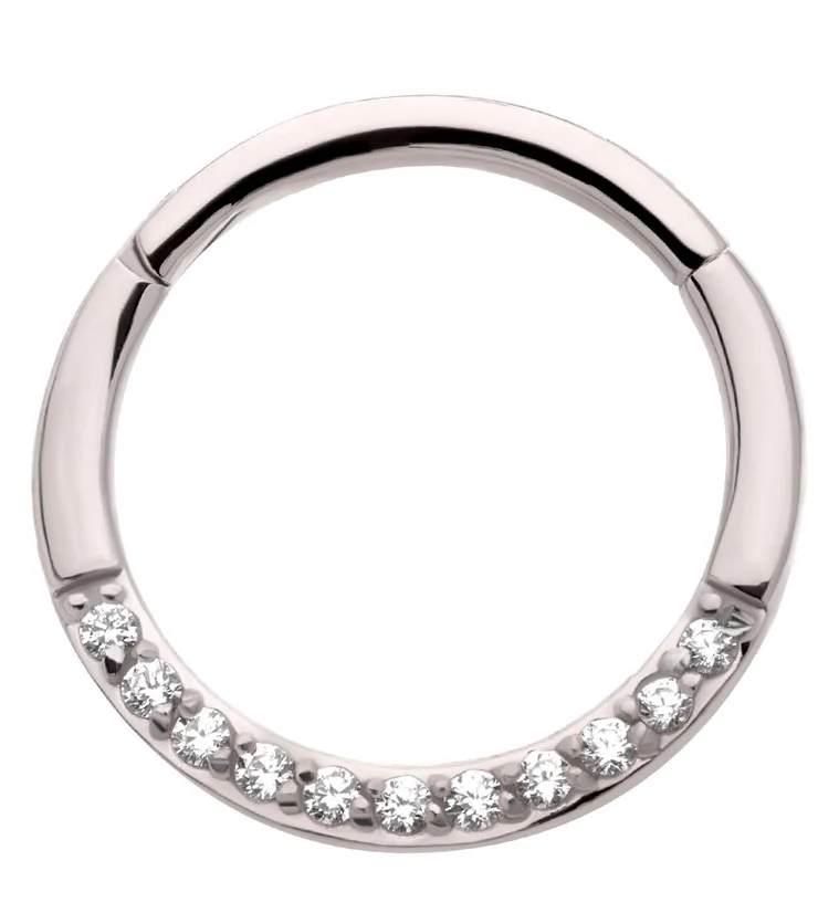 Clear CZ Row Stainless Steel Hinged Segment Ring - Mrs Treak
