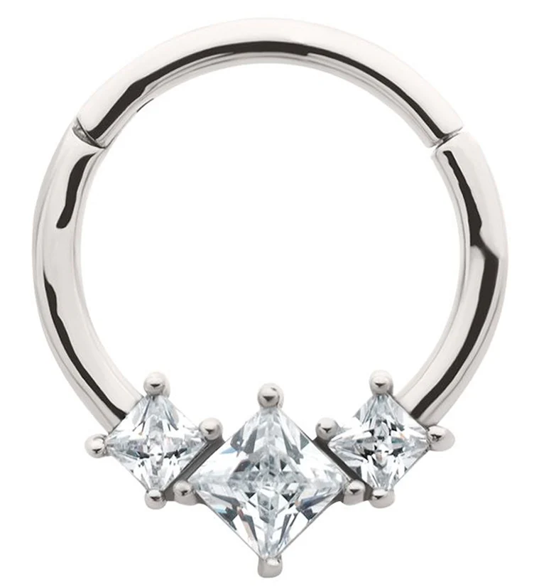 Triple Square CZ Stainless Steel Hinged Segment Ring - Mrs Treak