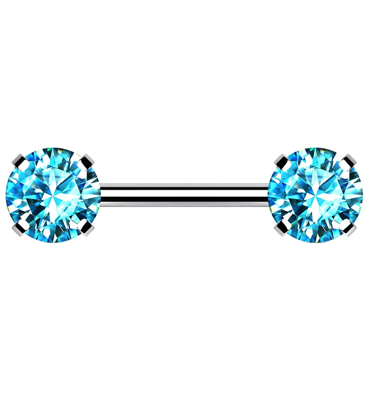 Double Aqua CZ Stainless Steel Threadless Barbell - Mrs Treak
