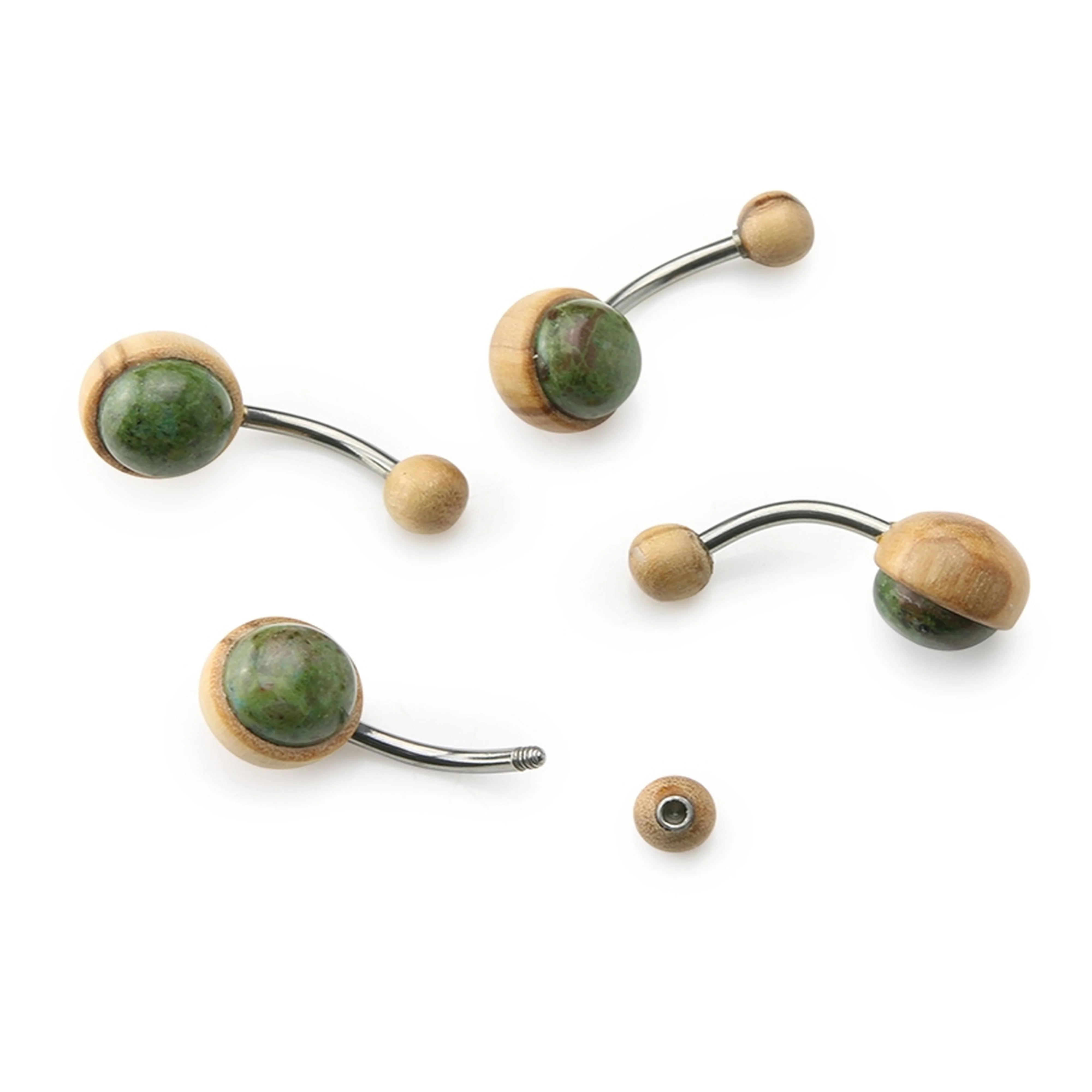 Jade Stone X Olive Wood Belly Button Ring - Mrs Treak