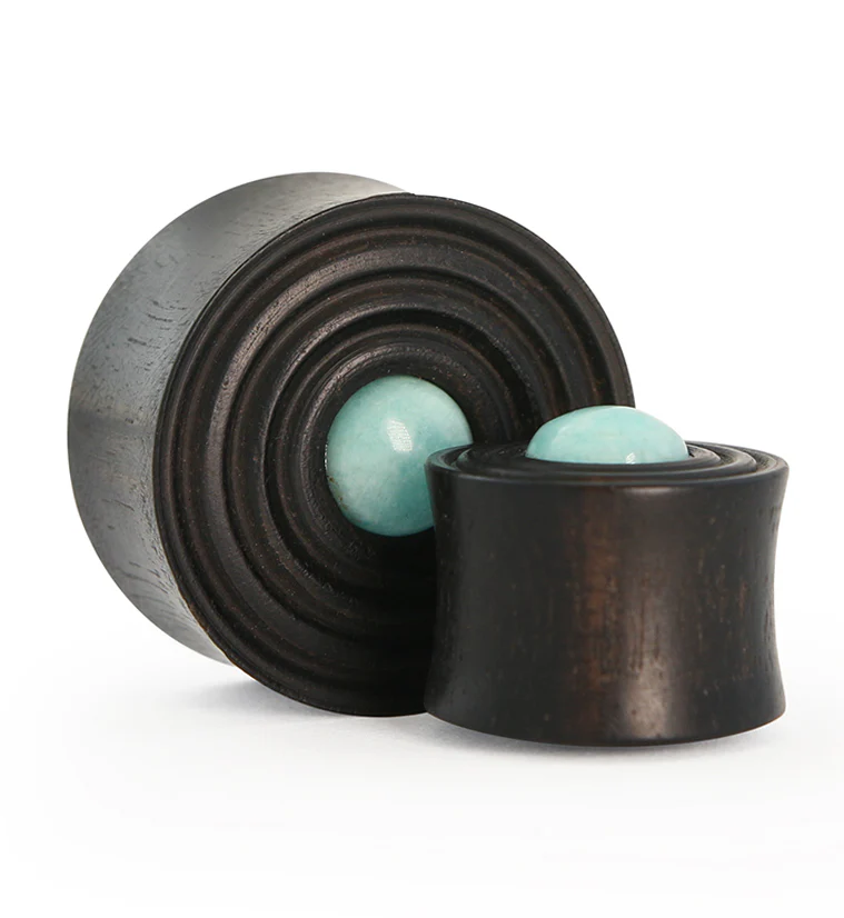Ecliptic Areng Wood Plugs With Amazonite Stone Inlay - Mrs Treak