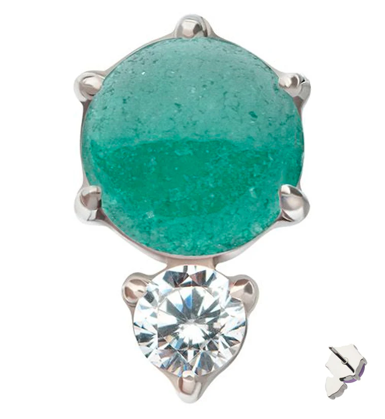 Aventurine Stone Drop Clear CZ Titanium Threadless Top - Mrs Treak