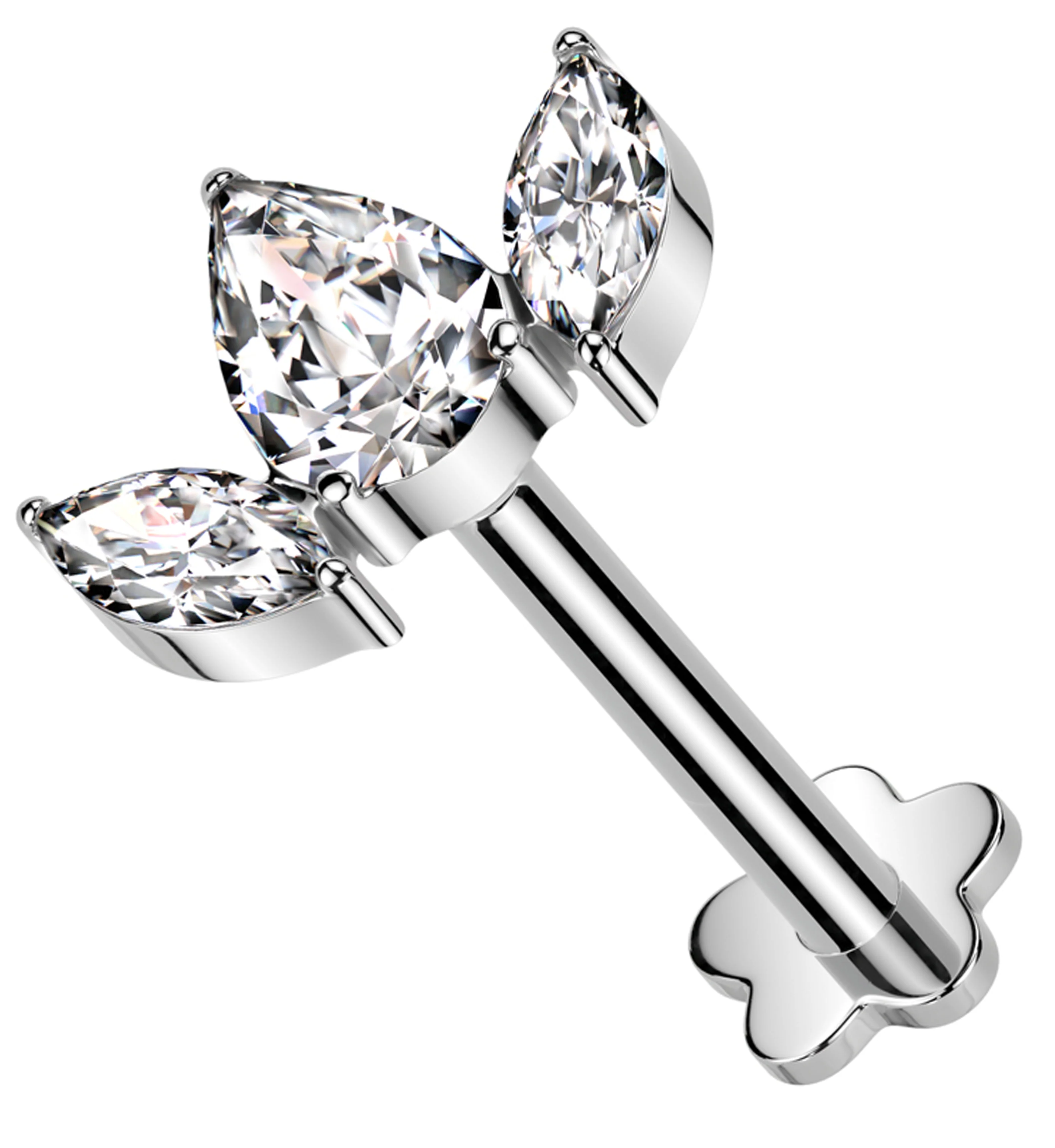 Sepal Clear CZ Flower Back Titanium Threadless Labret - Mrs Treak
