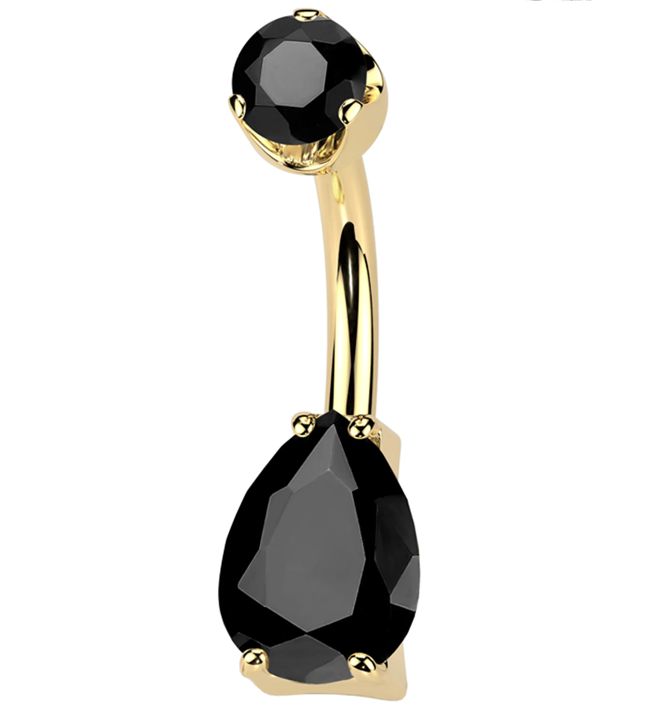 Gold PVD Black Agate Teardrop Internally Threaded Titanium Belly Button Ring - Mrs Treak