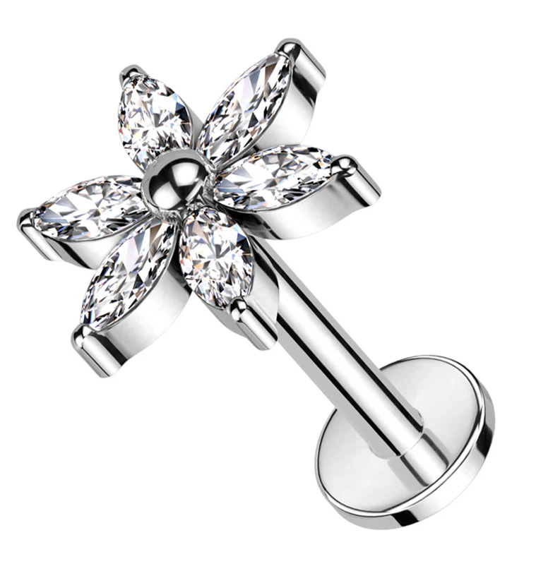 Senary Flower Clear CZ Internally Threaded Titanium Labret - Mrs Treak