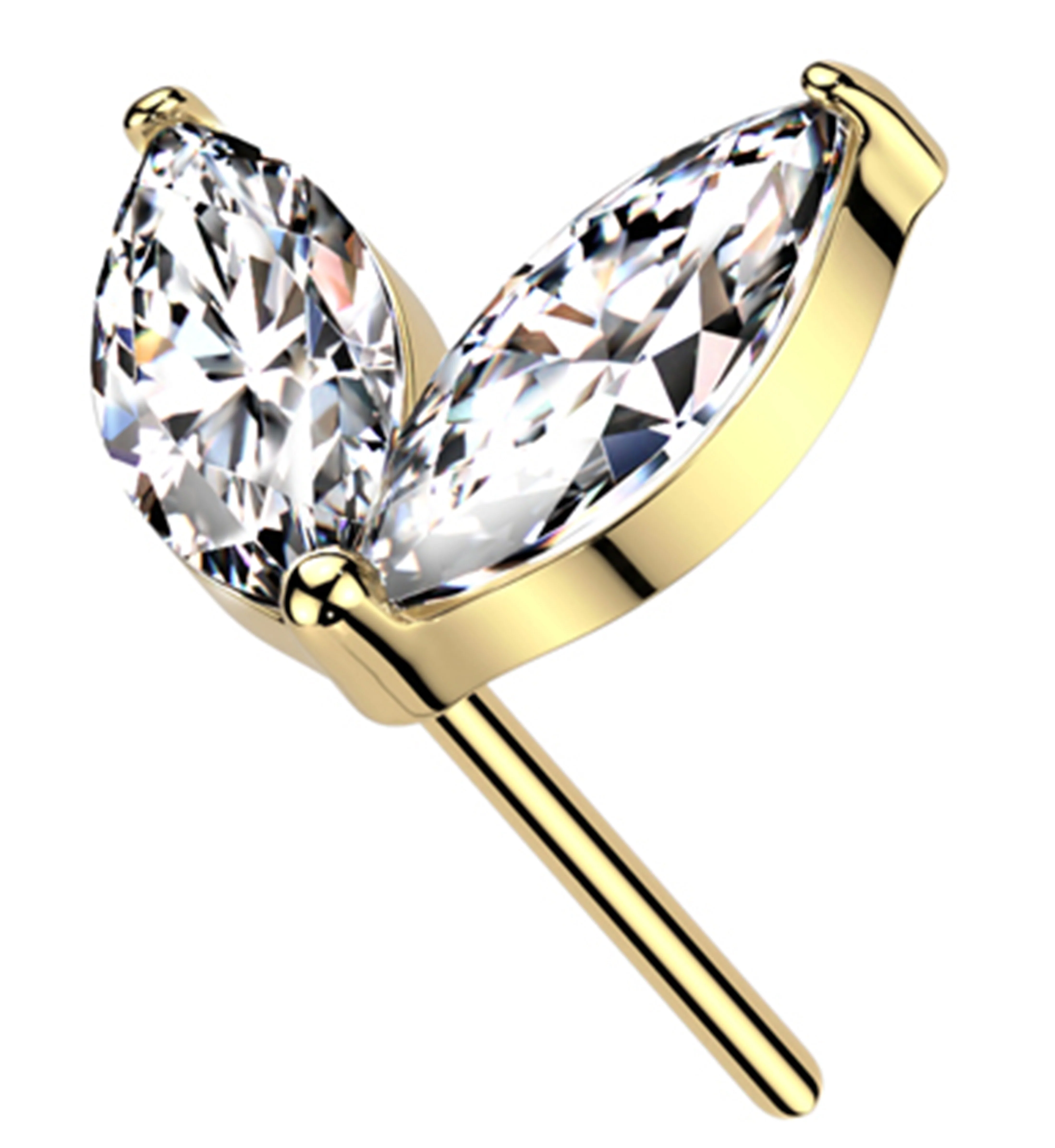 14kt Gold Sprout Clear CZ Threadless Top - Mrs Treak