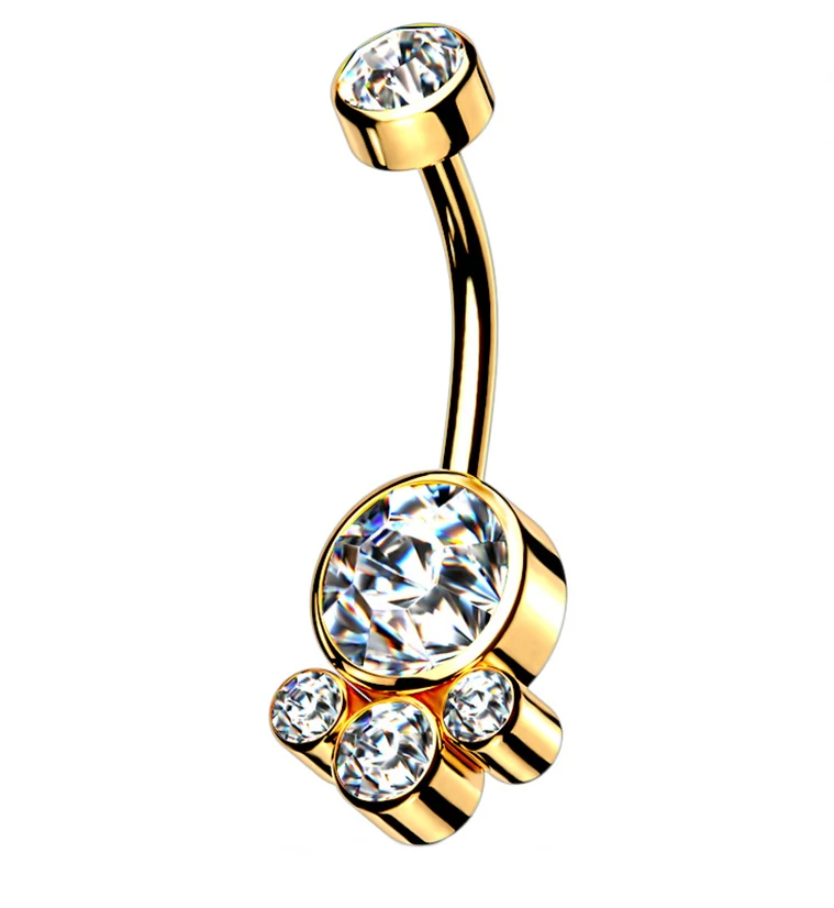 Gold PVD CZ Cluster Gem Belly Ring - Mrs Treak