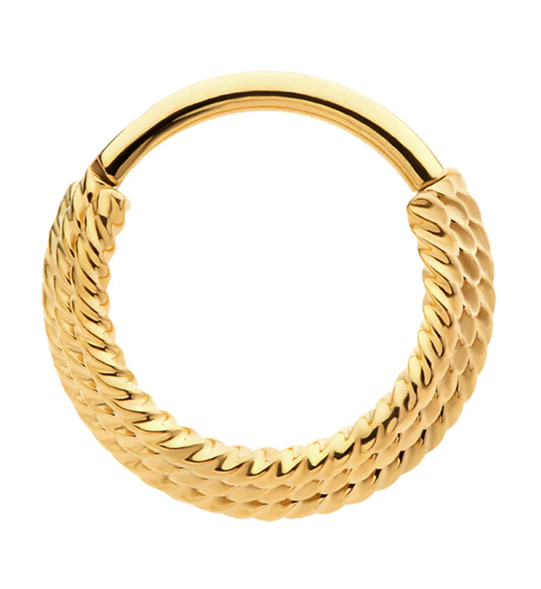Gold PVD Triple Stacked Twist Stainless Steel Hinged Segment Ring - Mrs Treak