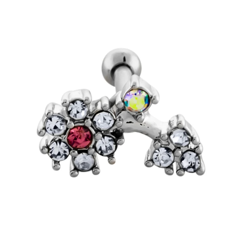 Flower Pink CZ Cartilage Barbell - Mrs Treak