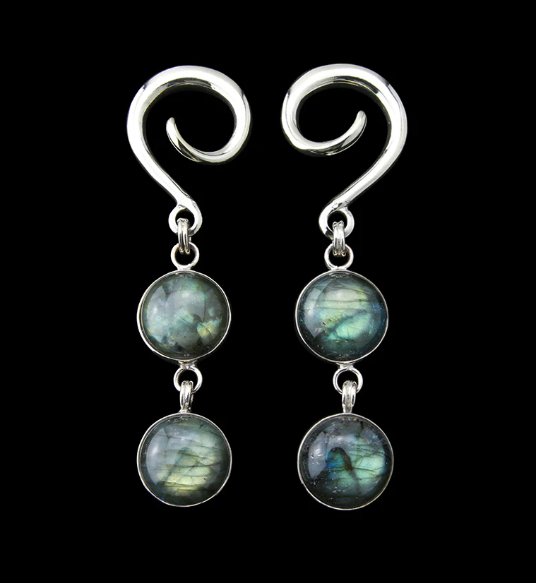 Mini Double Labradorite Stone Hanging Ear Weights - Mrs Treak