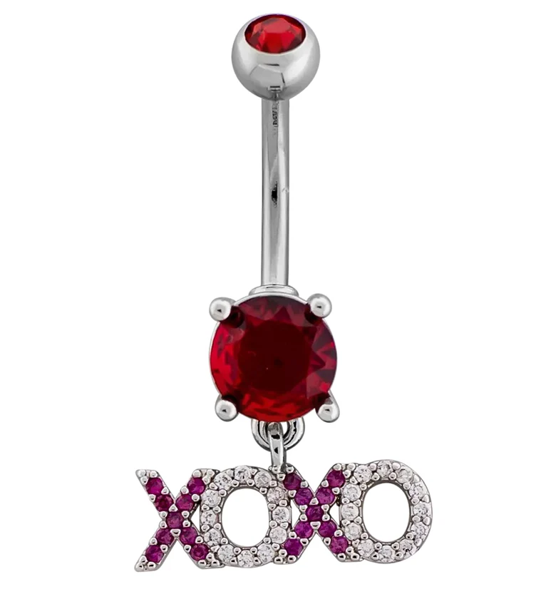 XOXO Red CZ Stainless Steel Belly Button Ring - Mrs Treak