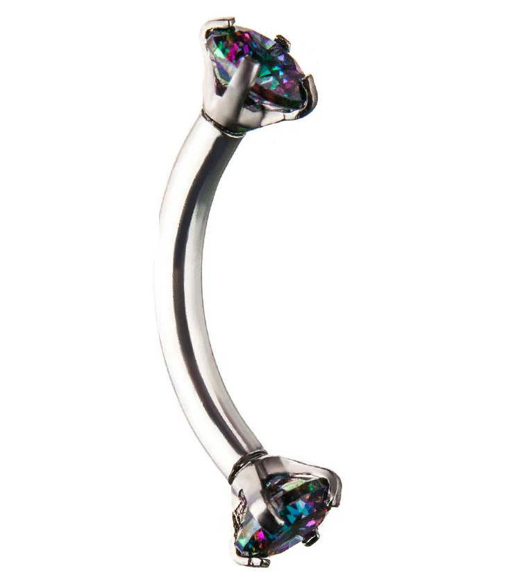 Black Aurora CZ Prong Set Stainless Steel Curved Barbell - Mrs Treak